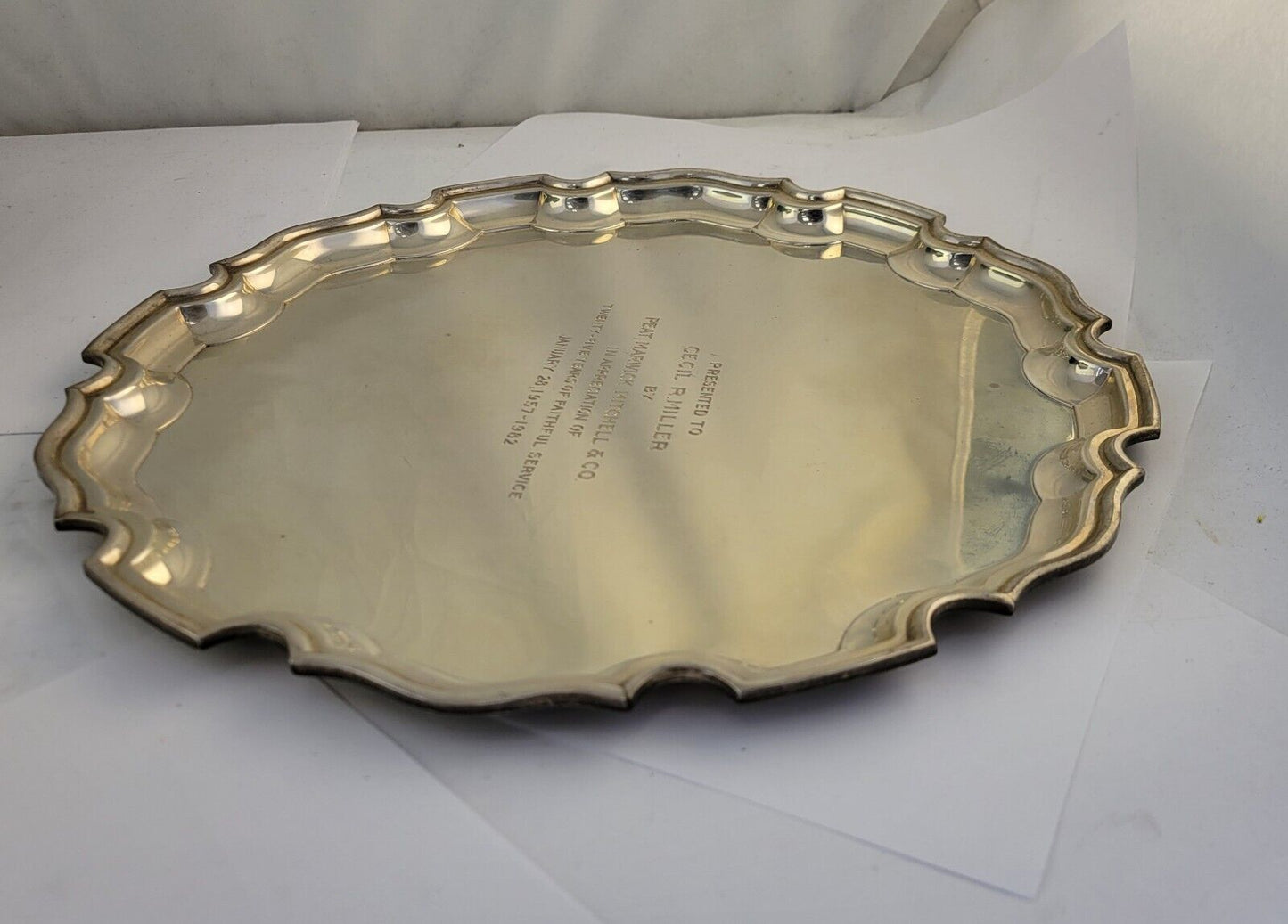 1950s Tiffany & Co. 12 Inch Sterling Silver Platter Tray Solid 25 Year Award