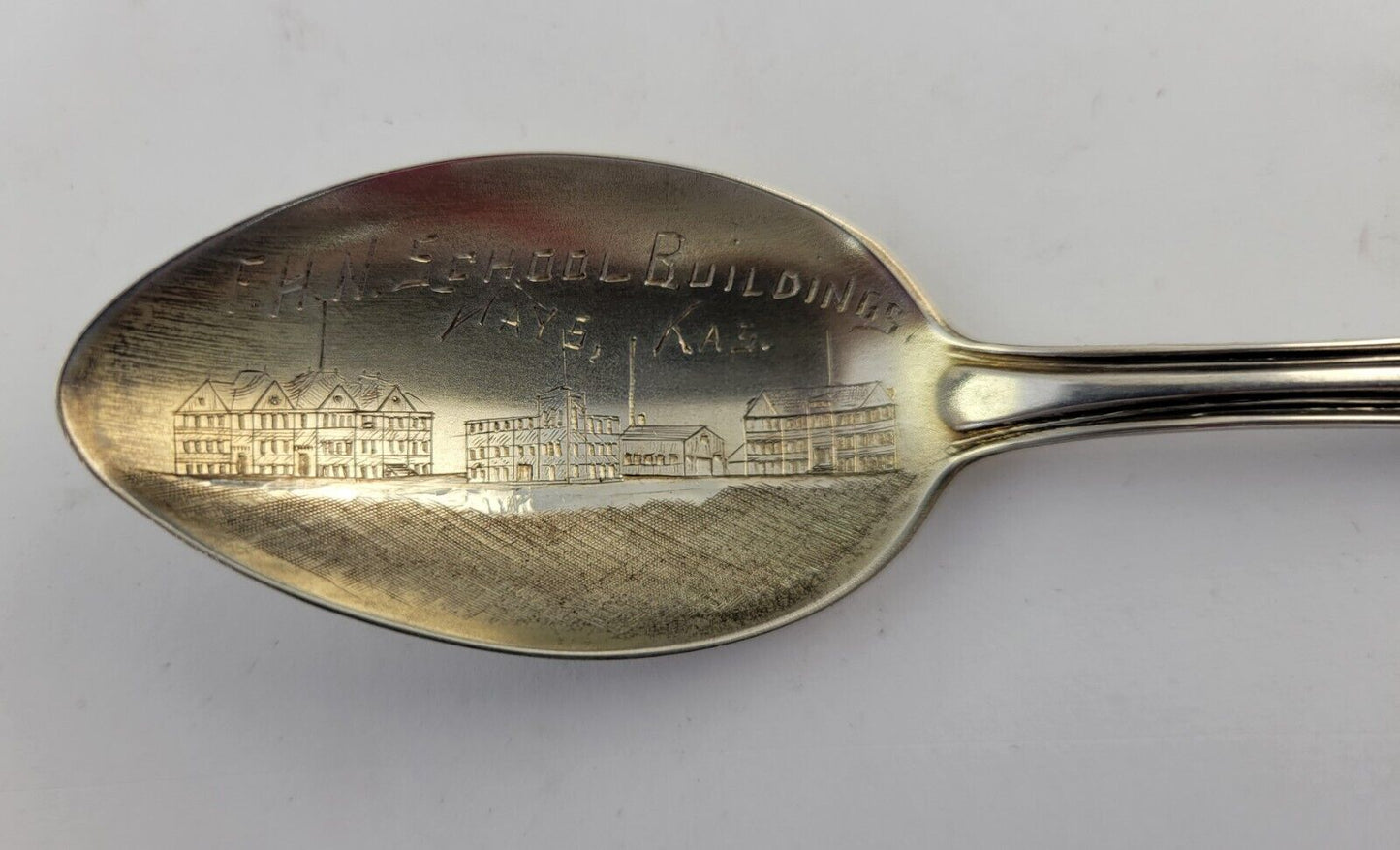 F.H.N. School Building Hays Ks. Sterling Silver 5 5/8" Souvenir Spoon .57oz.