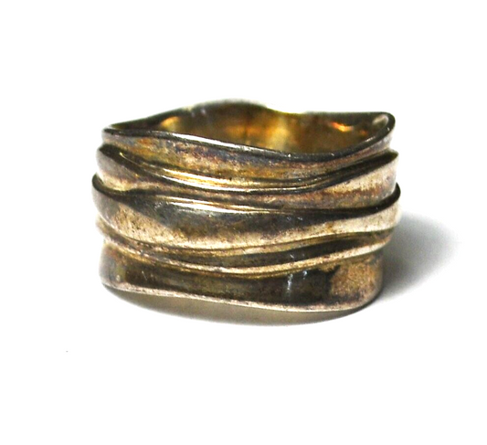 Sterling Carolyn Pollack Relios Tiered Stripe Band Ring 10mm Size 6