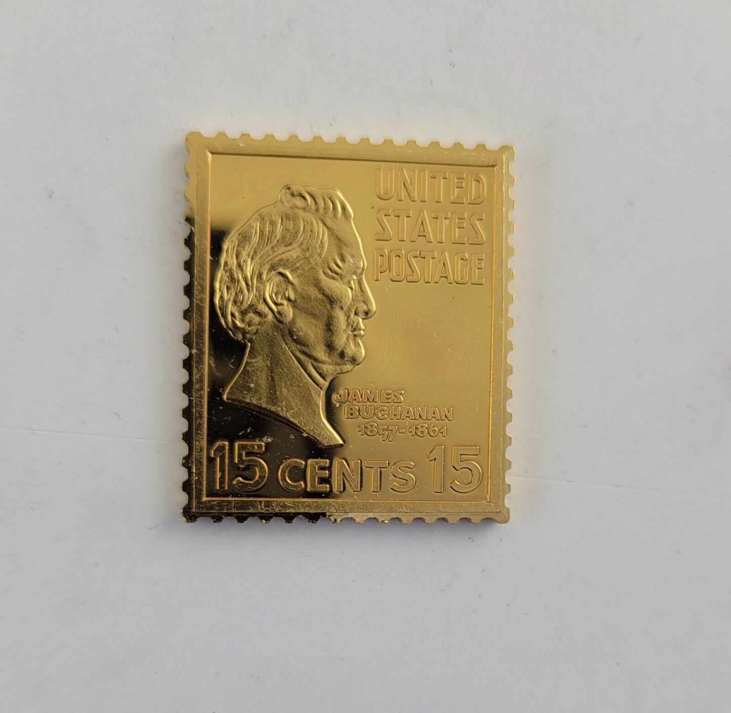 USPS United We Stand .999 Fine Silver Gold Plated Stamp James Buchanan. 35oz.