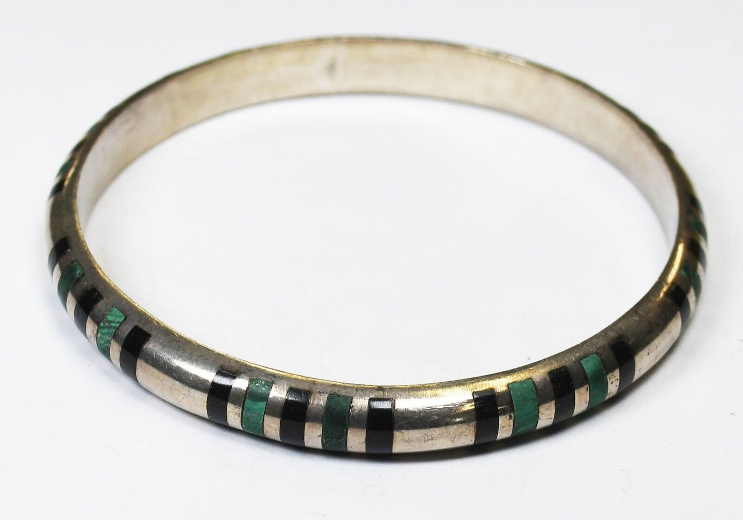 Plata 970 Silver Medium Onyx Malachite Stripe Bangle Bracelet 8mm