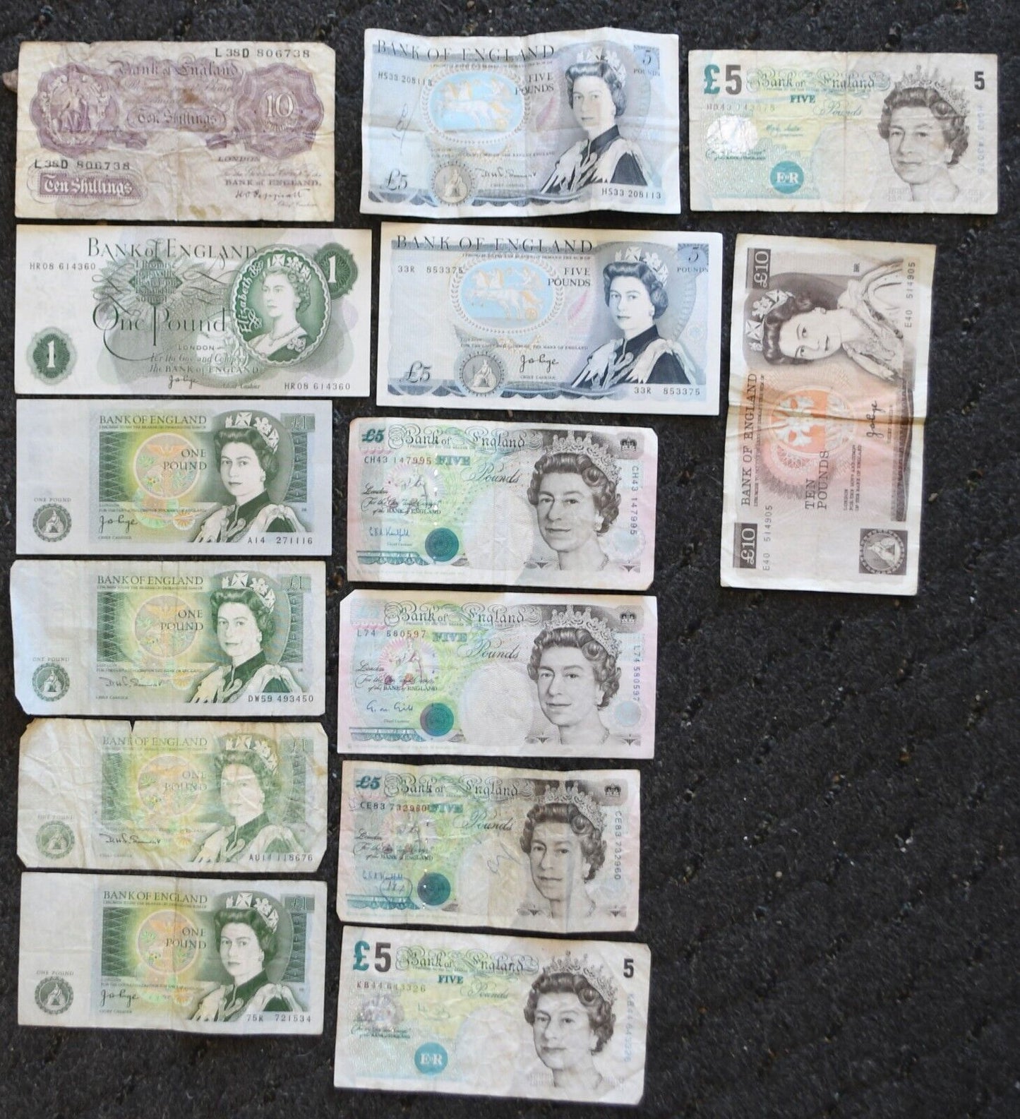 14 Great Britain Banknotes 10 Shillings 1 5 10 Pound 50 Pounds Total