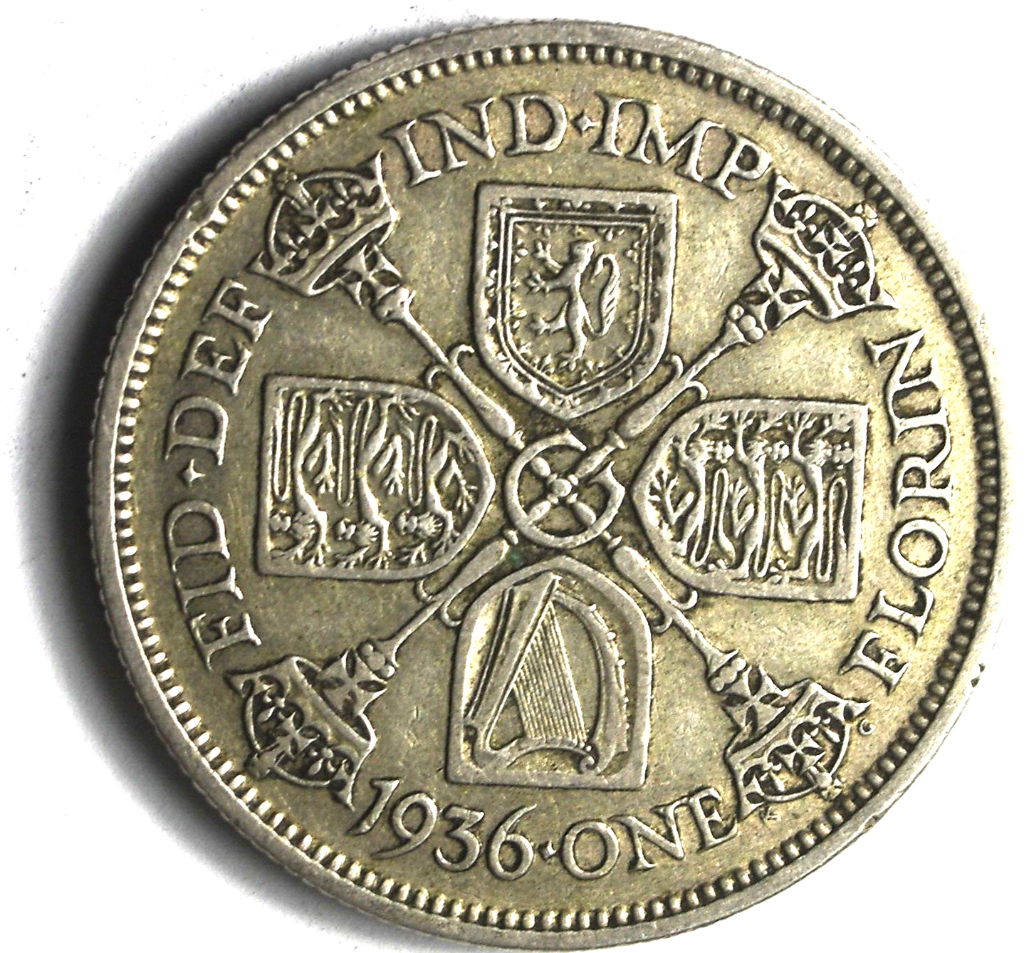 1936 Great Britain Silver One Florin Coin KM# 834