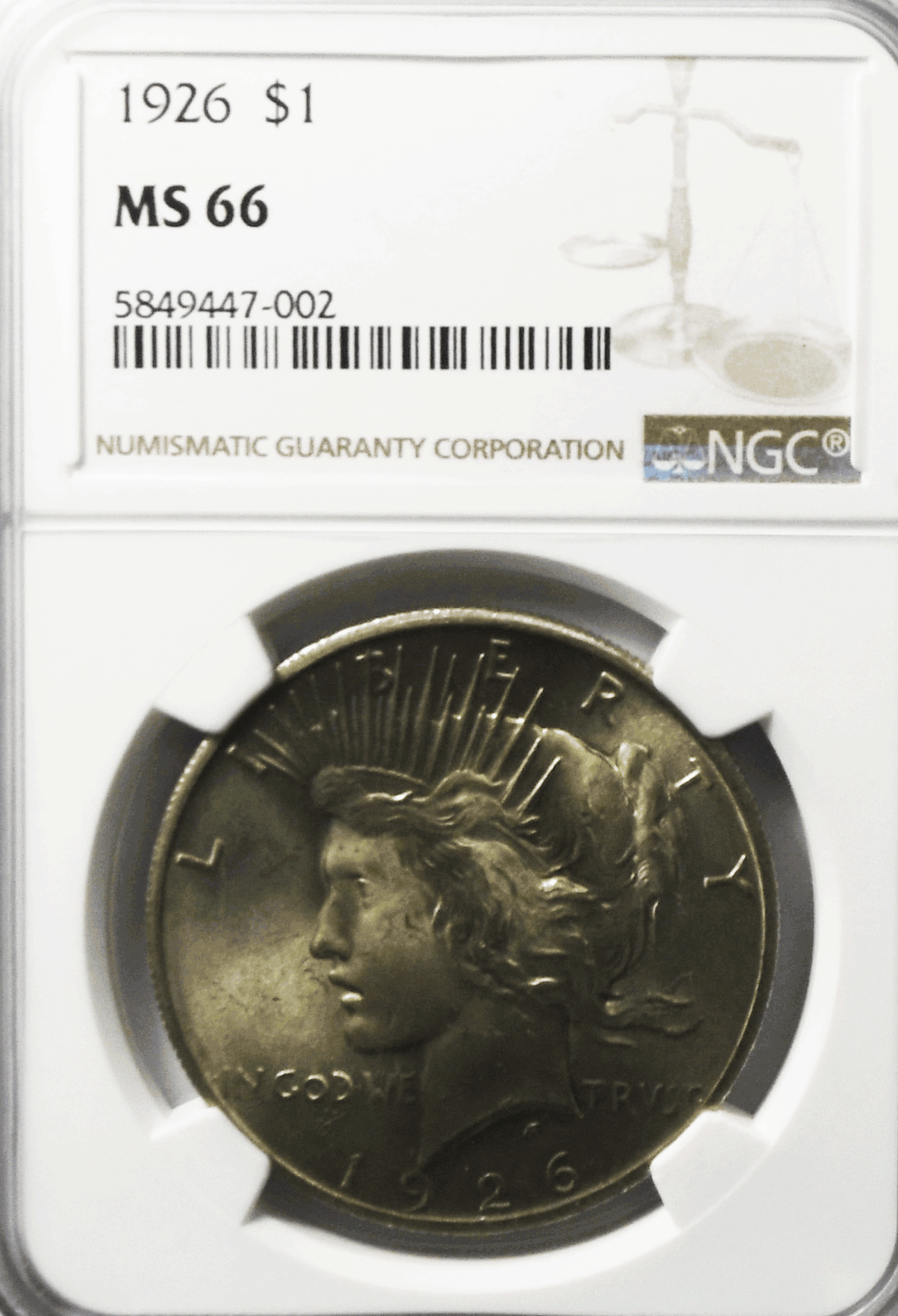 1926 $1 Peace Silver One Dollar US NGC MS66 Philadelphia Brilliant Uncirculated