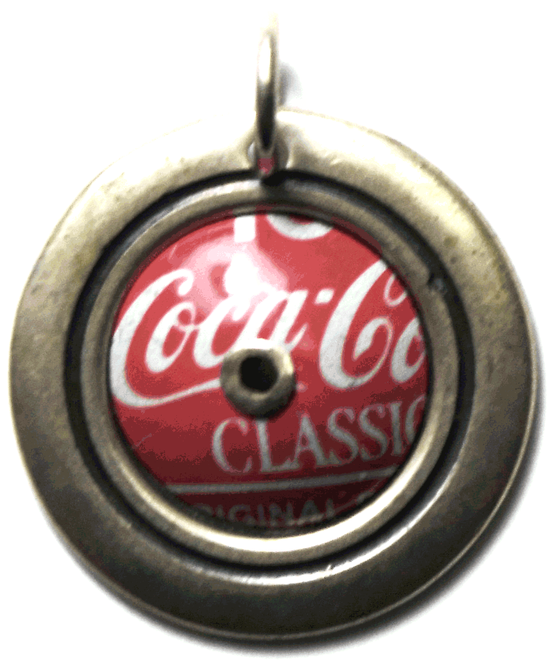 Sterling Silver 21mm Coca Cola Classic Charm Pendant Domed Disc