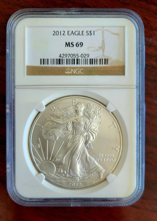 2012 $1 Silver Eagle NGC MS69 Dollar Brown Label 1oz. .999 Fine Silver