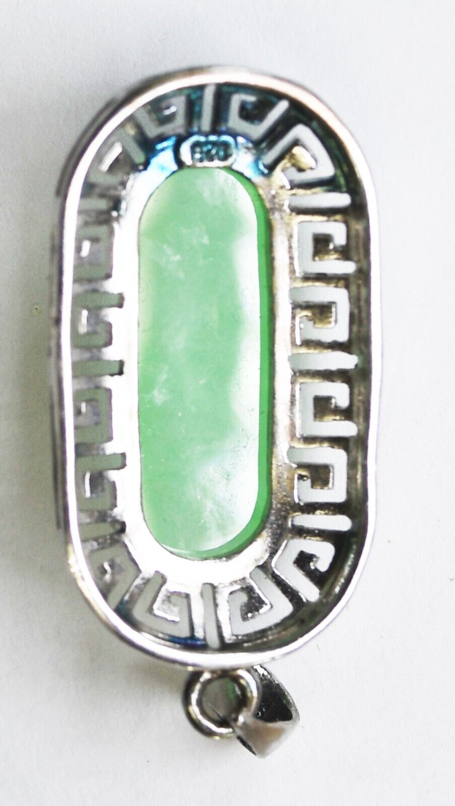 Sterling Green Jade Filigree Square Spiral Halo Pendant 35mm x 15mm