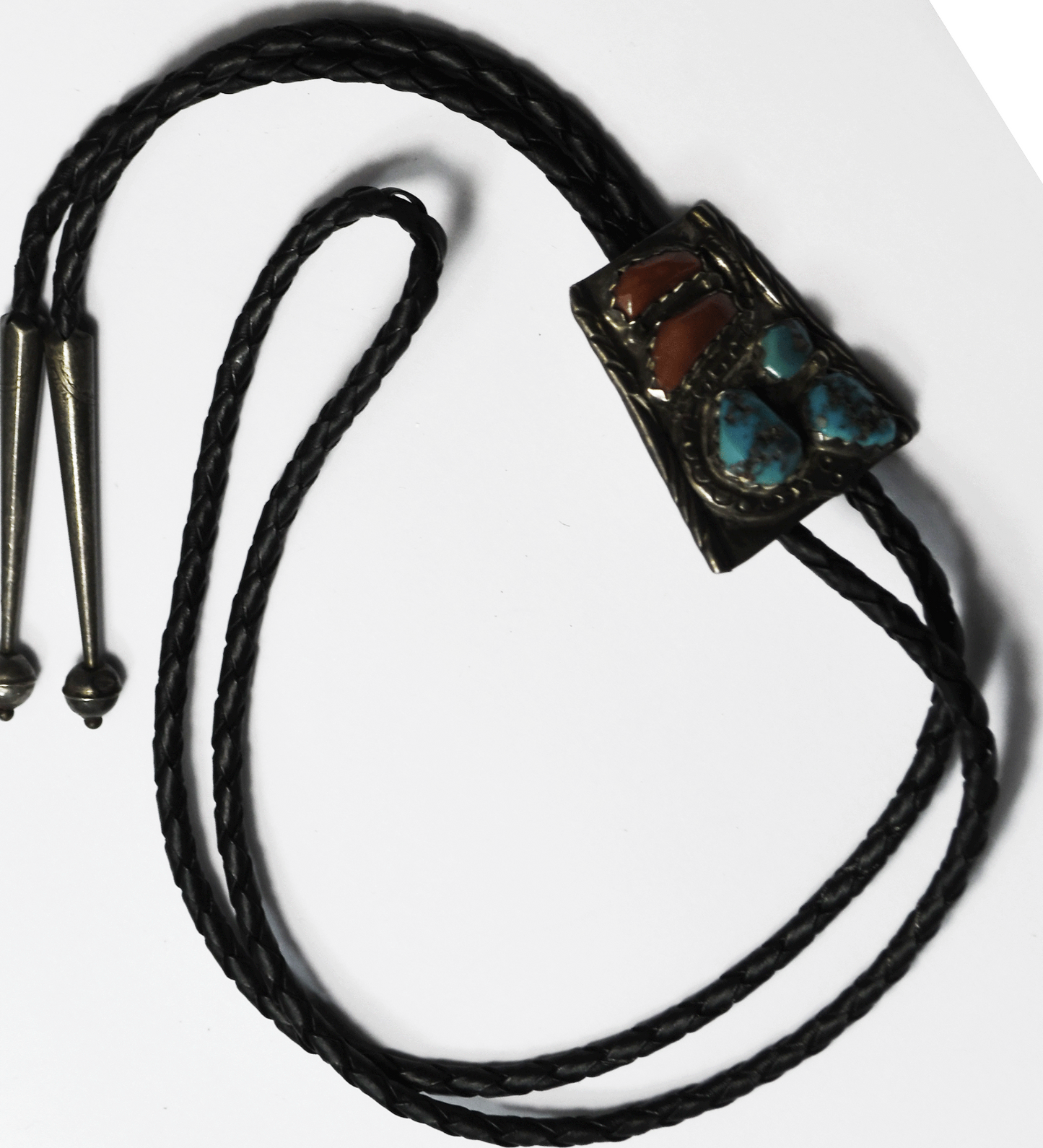 Sterling A Cheama Coral Turquoise Snake Bolo Tie 39 x 33mm 19"