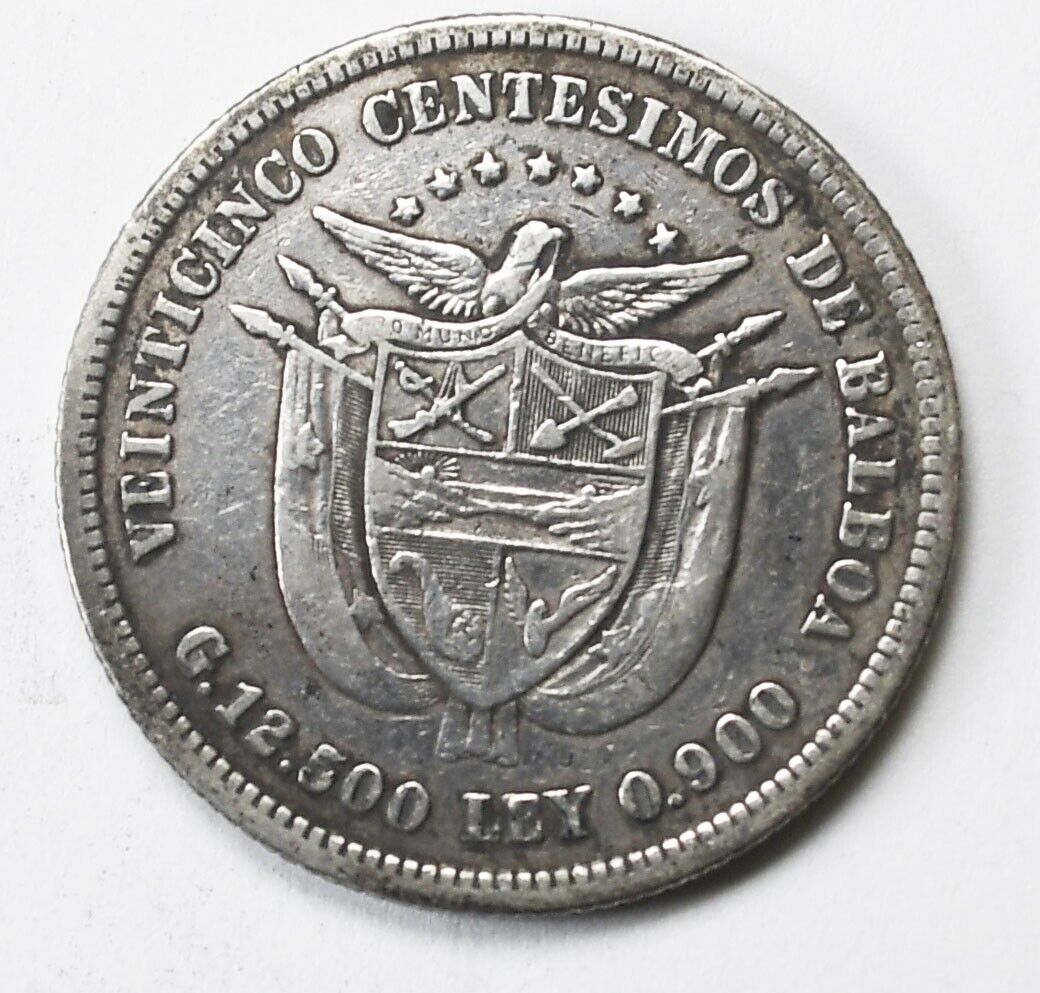 1904 Panama 25 Centesimos KM# 3 Silver Coin KM# 4