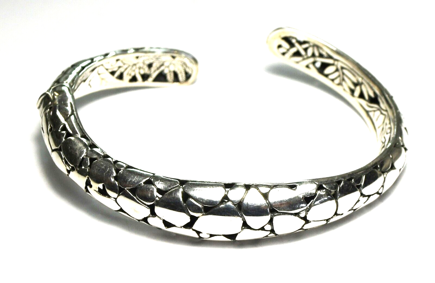 Sterling Cobblestone Filigree Snakeskin Cuff Bracelet Hinged 14mm 7-1/4" Wrist