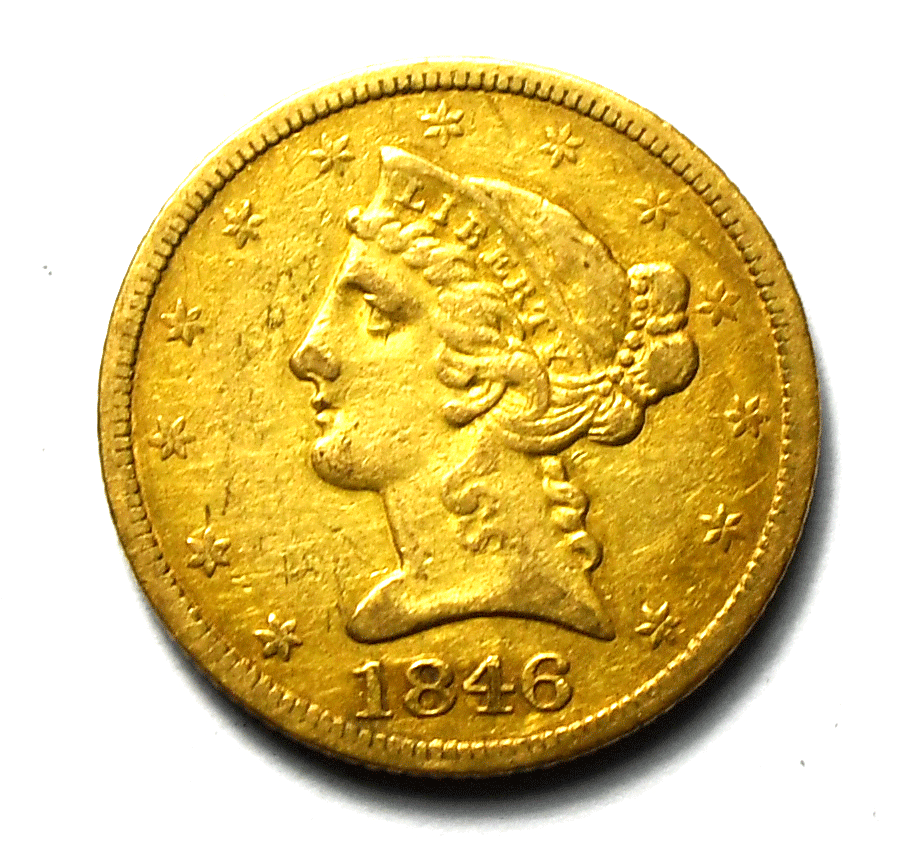 1846 $5 Liberty Head Five Dollars Gold Half Eagle Philadelphia