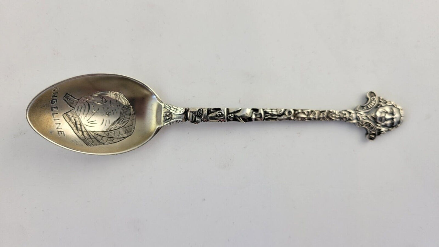 Chief Seattle Sterling Souvenir Spoon 5 1/4" Silver .56oz. Angeline Totem Pole