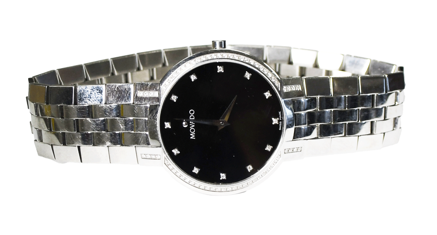 Men's Movado 84 45 1891 S Black Diamond Dial 35mm Stainless Steel Wristwatch