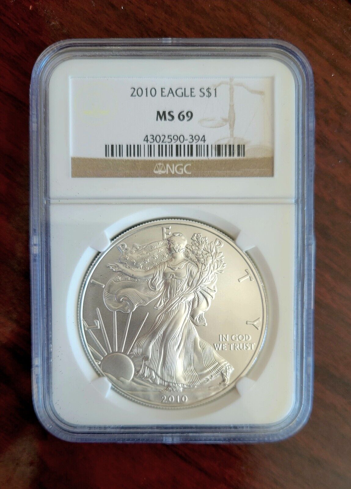 2010 $1 Silver Eagle NGC MS69 Dollar Brown Label Holder .999 Fine Silver 1oz.