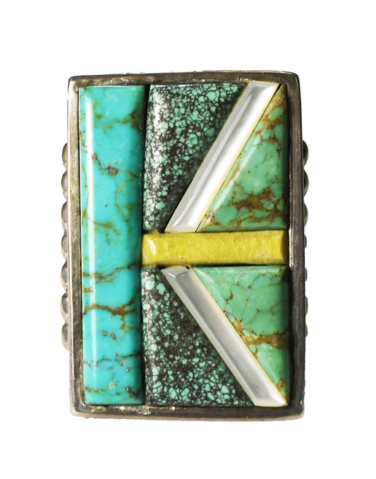 Sterling Golden Eagle Cobblestone Turquoise Inlay Rectangle Ring 36mm Size 12