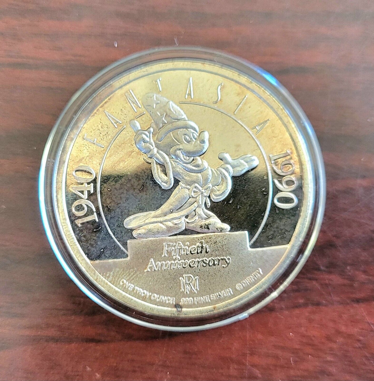 1990 Fantasia Walt Disney 50th Anniversary Enameled Coin 1oz Silver .999 Fine