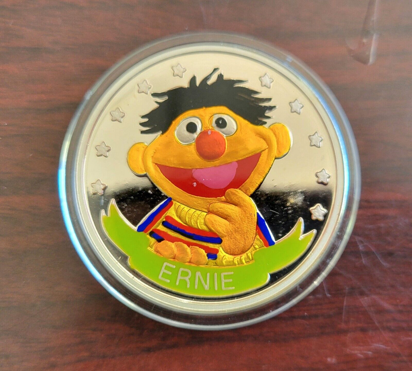 Ernie Sesame Street 20th Anniversary Enameled 1oz.Silver Round .999 Fine