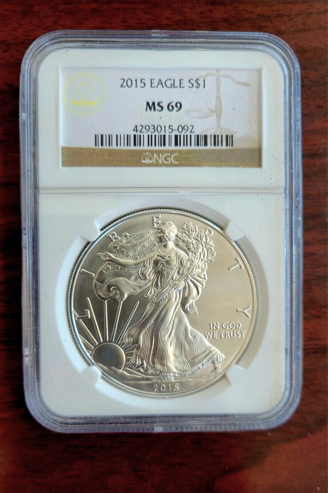 2015 $1 Silver Eagle MS69 Dollar .999 Fine Silver 1oz. Brown Label