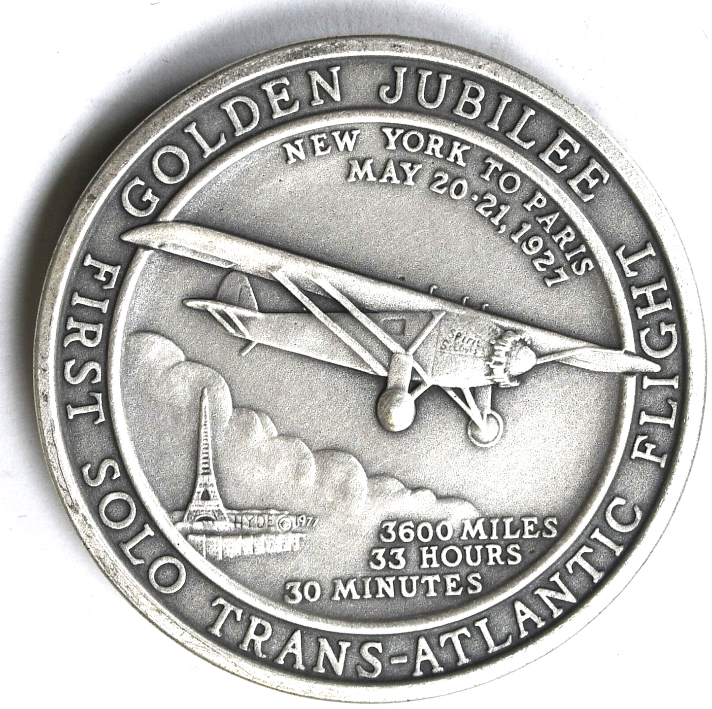 Lindbergh Jubilee Trans Atlantic Flight Medallic Art Co 38mm .999 Silver