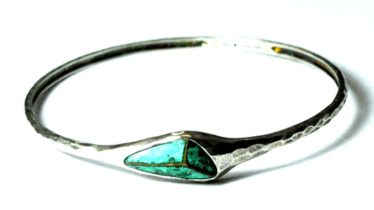 Sterling Silpada Turquoise Round Hammered Large Bangle Inlay Bracelet 10mm