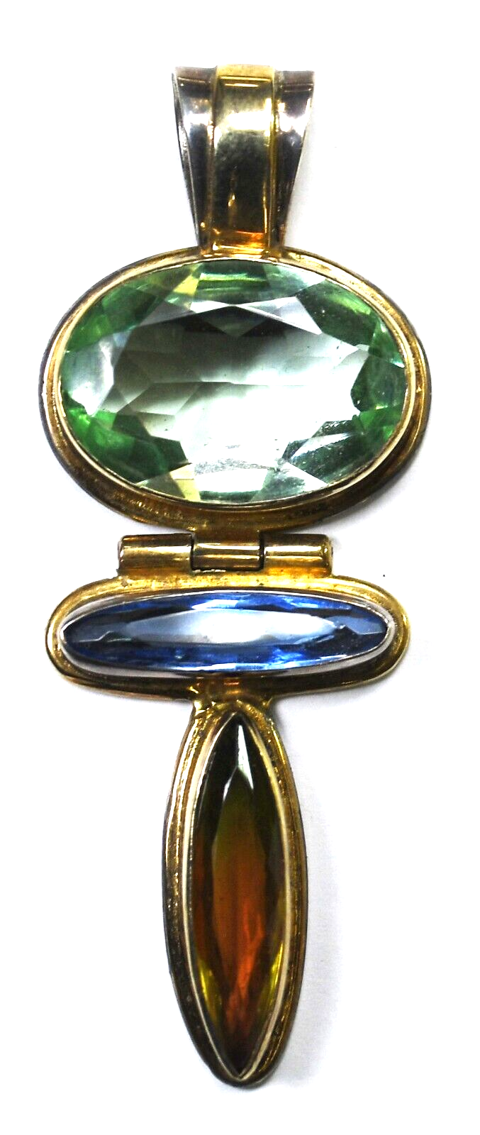 Sterling Annette Marie Gold Two Tone Pendant 2-3/4" x 28mm Blue Green Orange