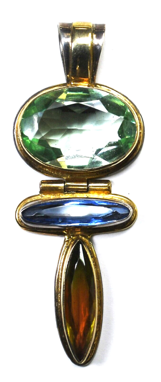 Sterling Annette Marie Gold Two Tone Pendant 2-3/4" x 28mm Blue Green Orange