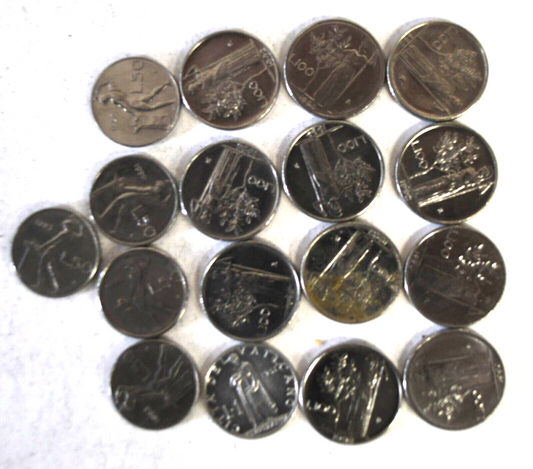 15pc Italy 50 & 100 Lire Stainless Coins 1990's