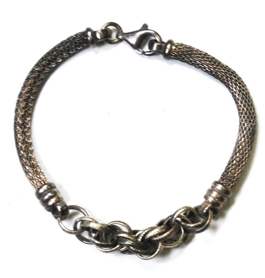 Sterling Silver Mesh Multi Hoop Center Chain Bracelet 8mm 7.5"