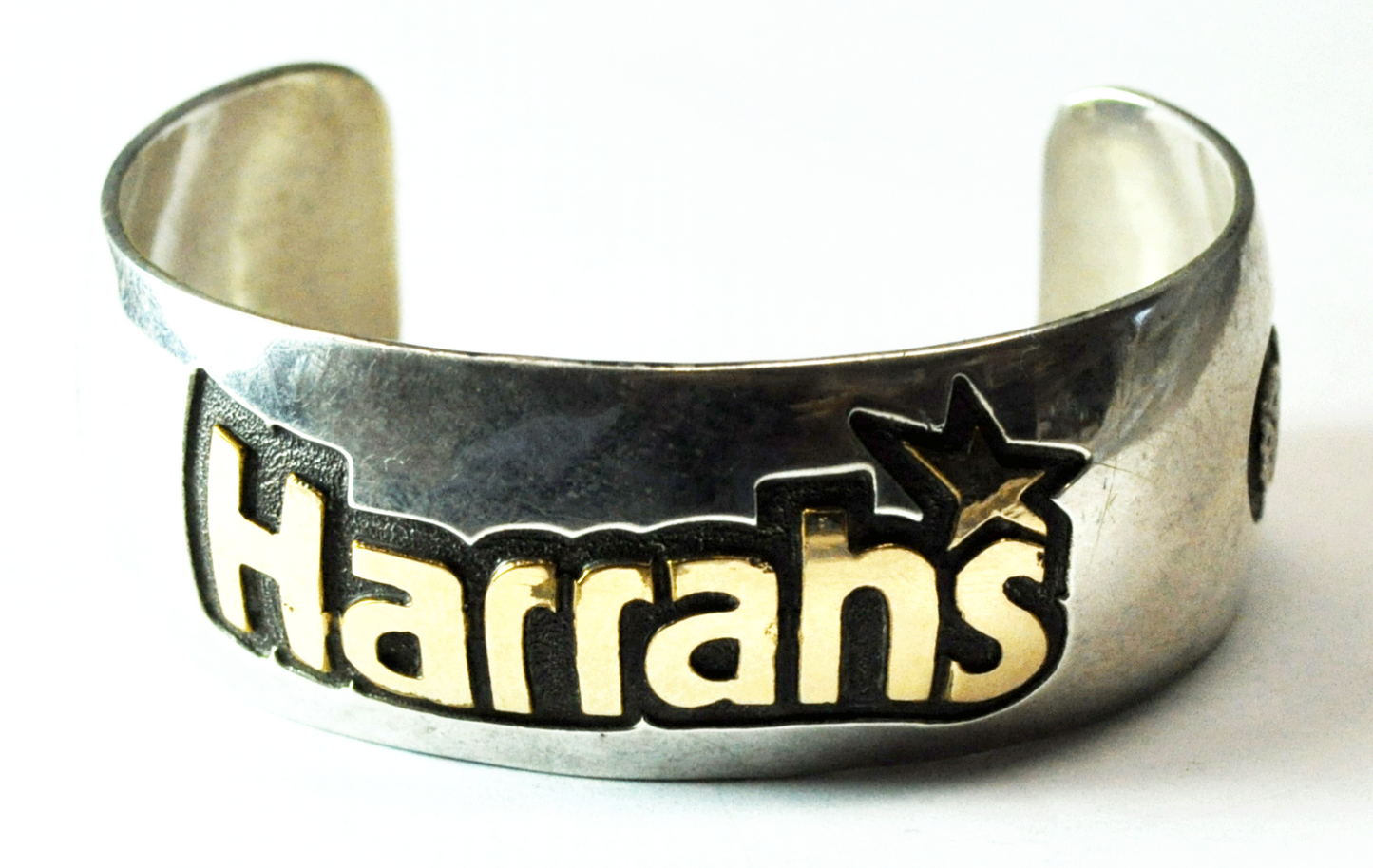 Sterling R Livingston Harrah's Casino 2 Tone Cards Gambling Cuff Bracelet 25mm