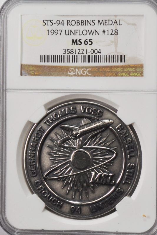 1997 STS-94 Robbins Silver Space Medal Unflown #128 NGC MS65 Columbia