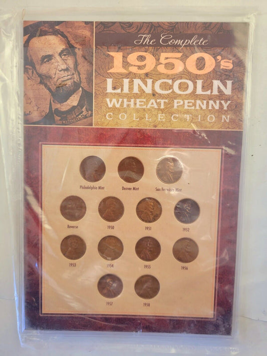 The Complete 1950's Lincoln Wheat Penny Collection 13 Coin Set Sealed