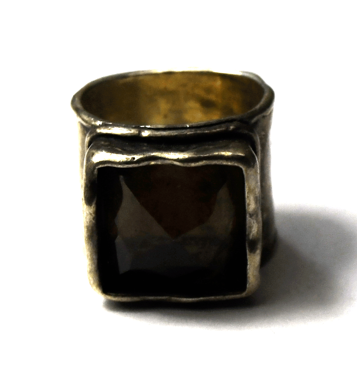 Sterling Silpada R1453 Square Smoky Quartz Hammered Ring 16mm Size 5