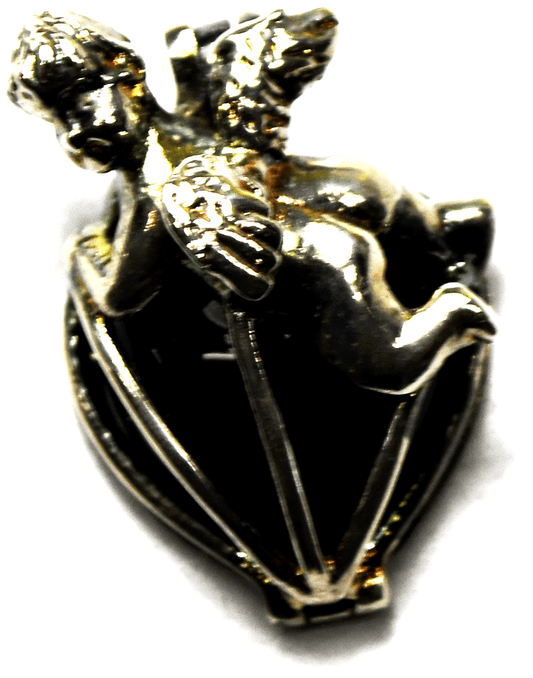 Sterling Silver Black Onyx Heart Cherub Openable Pendant 26mm x 18mm