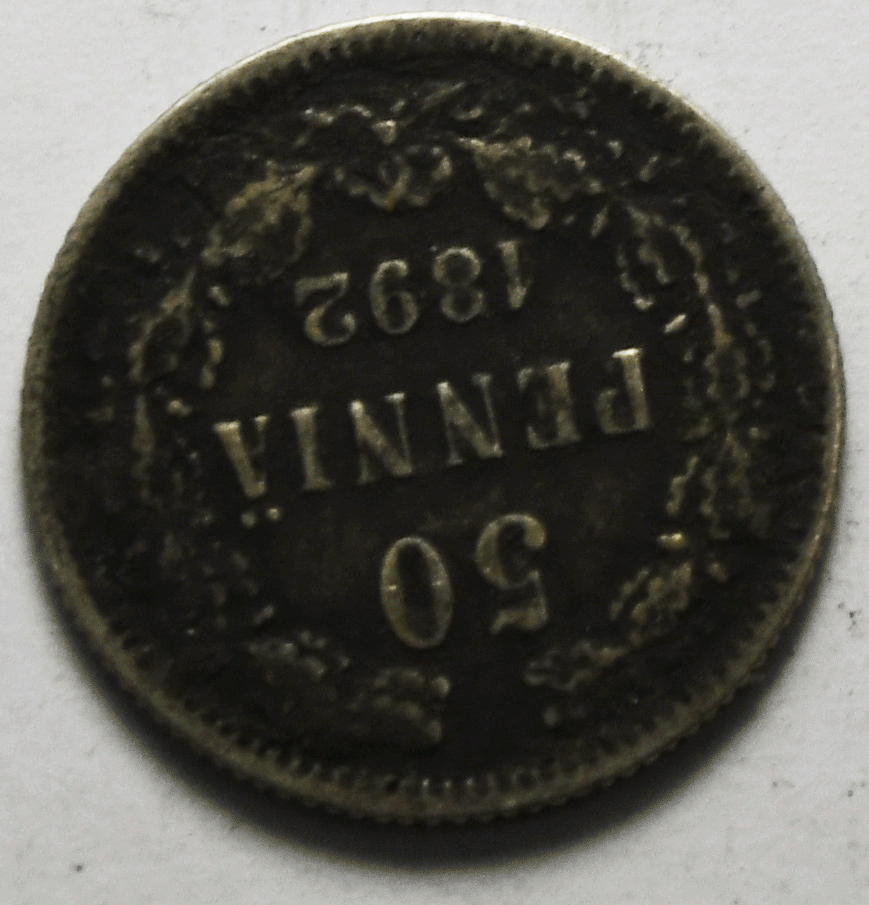 1892 L Finland 50 Fifty Penniä KM# 2.2 Pennia Silver Coin Low Mintage