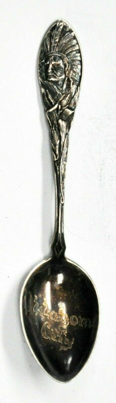 Sterling Howard Chief Handle Oklahoma City Embossed Bowl Spoon 4-1/4"