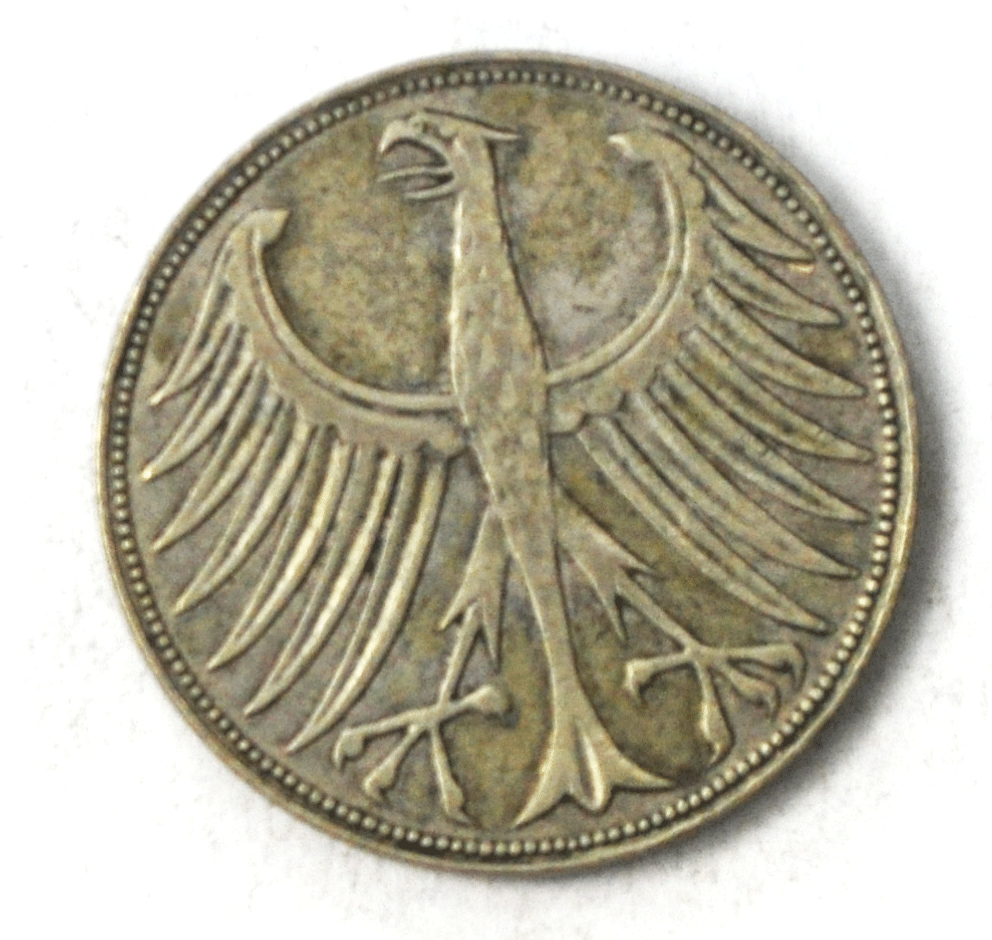 1951 J Germany - Federal Republic 5 Five Mark Silver Coin KM# 112.1