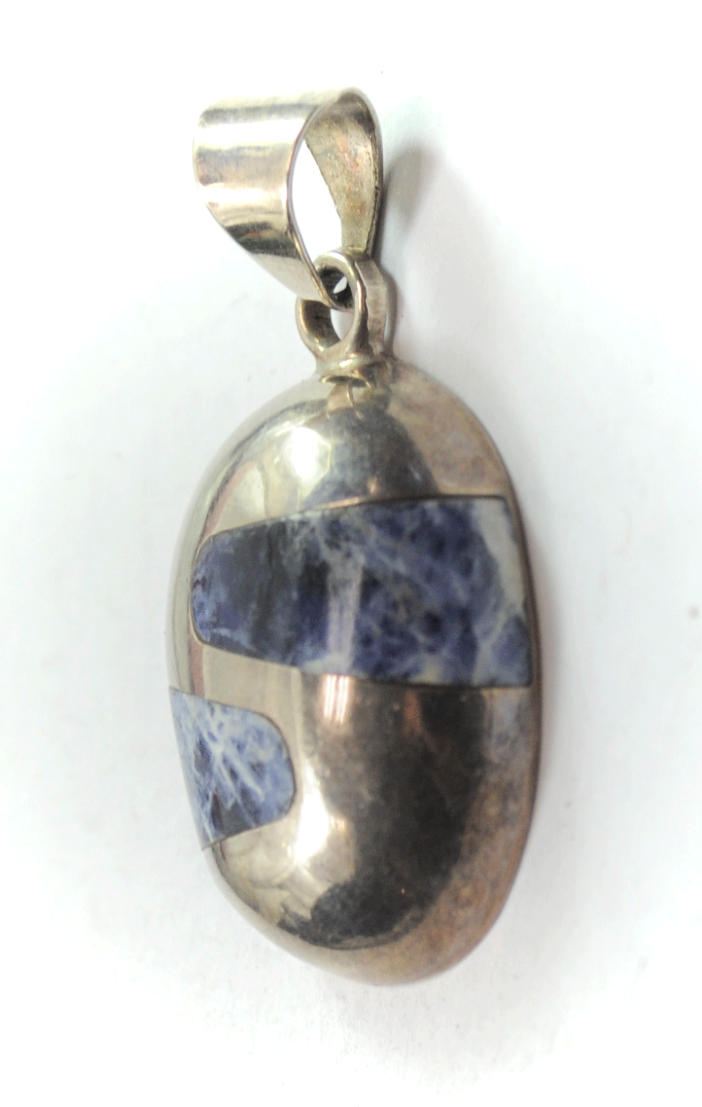 Sterling Mexico Blue Sodalite Oval Domed Large Stripe TM-86 24mm x 44mm