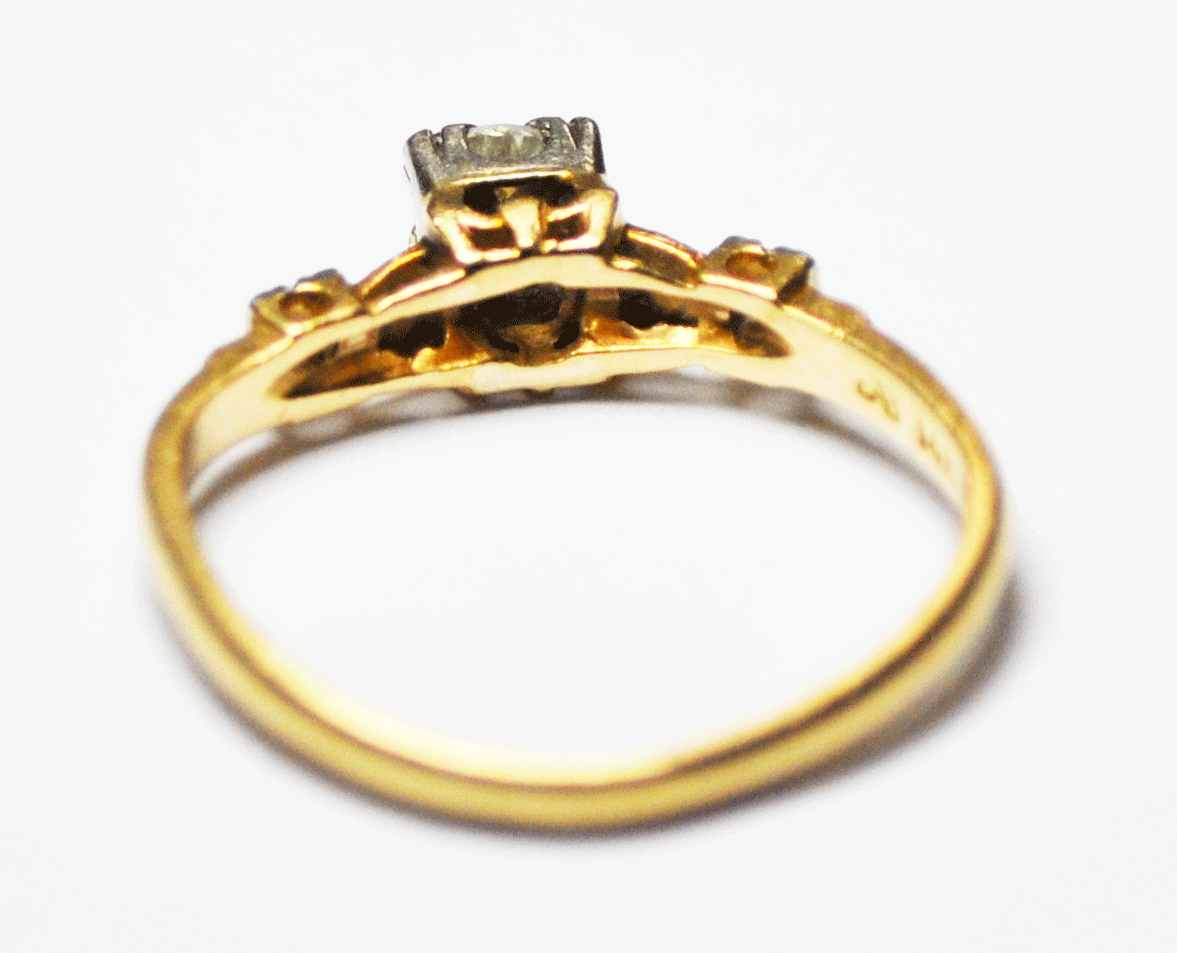 Antique 14k & 18k Gold Wedding Ring 1/4ct Diamond 4.5mm Size 5 Two Tone