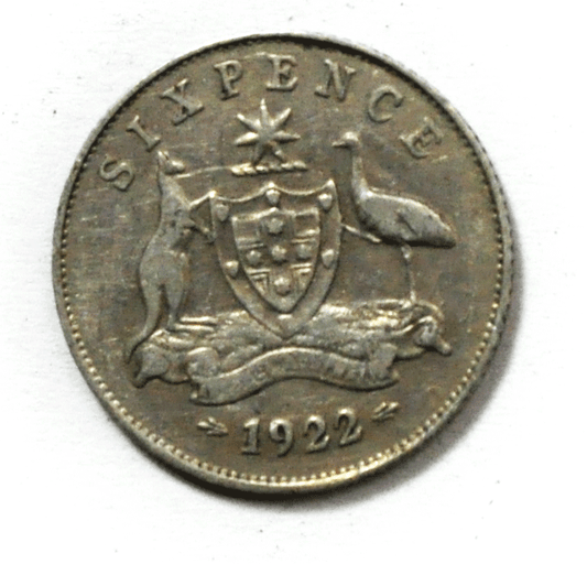 1922 Australia 6 Six Pence Silver Coin KM#25