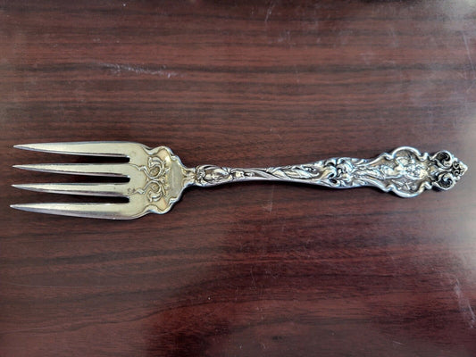 1902 Irian by Wallace Sterling 8 1/4" Medium Cold Meat Serving Fork 2.6oz.