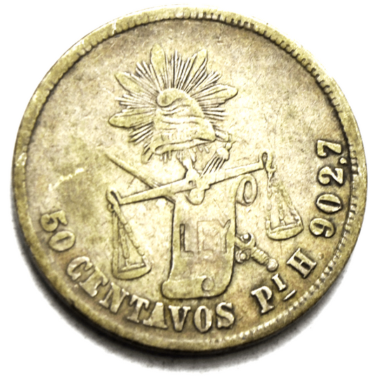 1885 Pi H Mexico Second Republic 50 Centavos Silver Coin  KM# 407.7