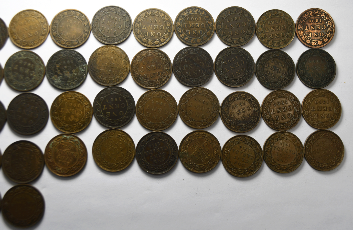 1859-1920 1c Canada Large Cents Collection No Duplicates 38 Coins  Bronze