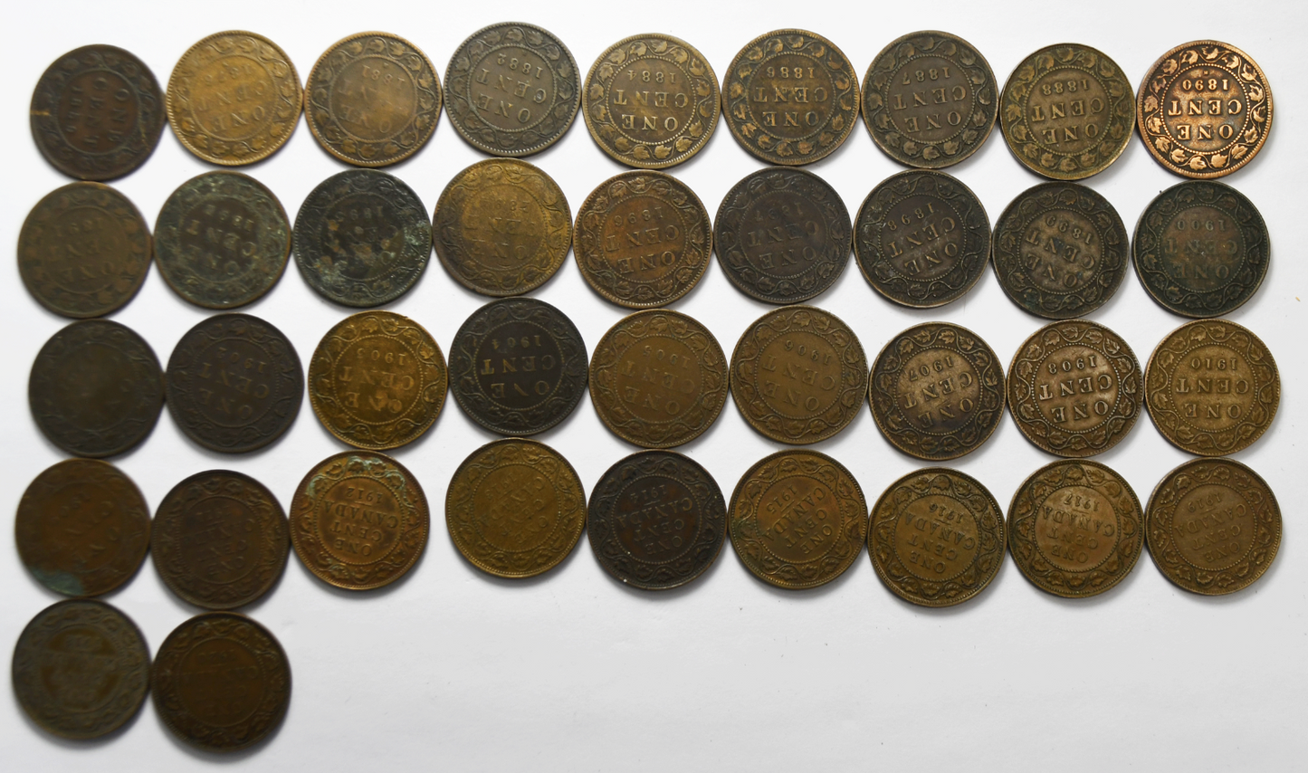 1859-1920 1c Canada Large Cents Collection No Duplicates 38 Coins  Bronze