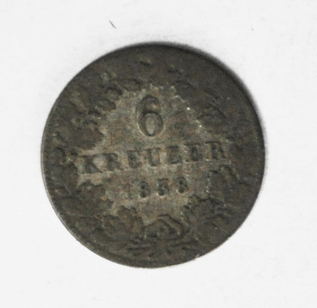 1838 German States Nassau 6 Six Kreuzer Silver Coin KM# 58