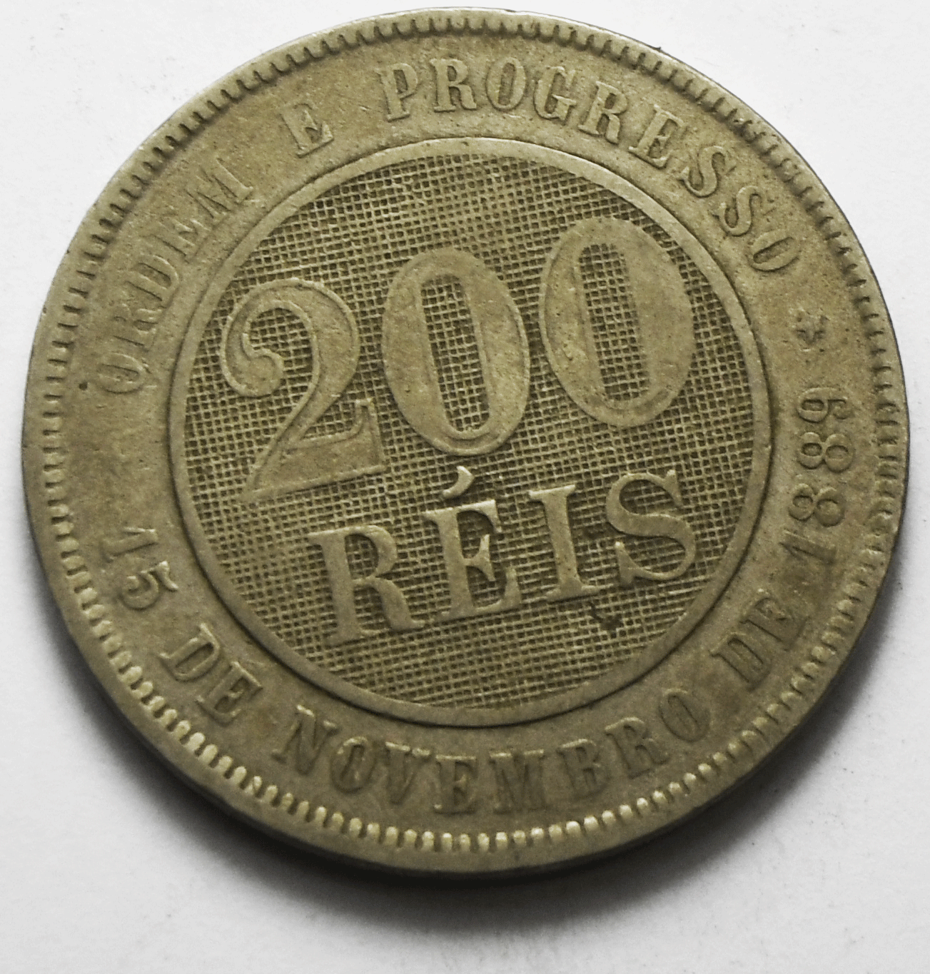 1889 Brazil 200 Reis Copper Nickel Coin KM# 484