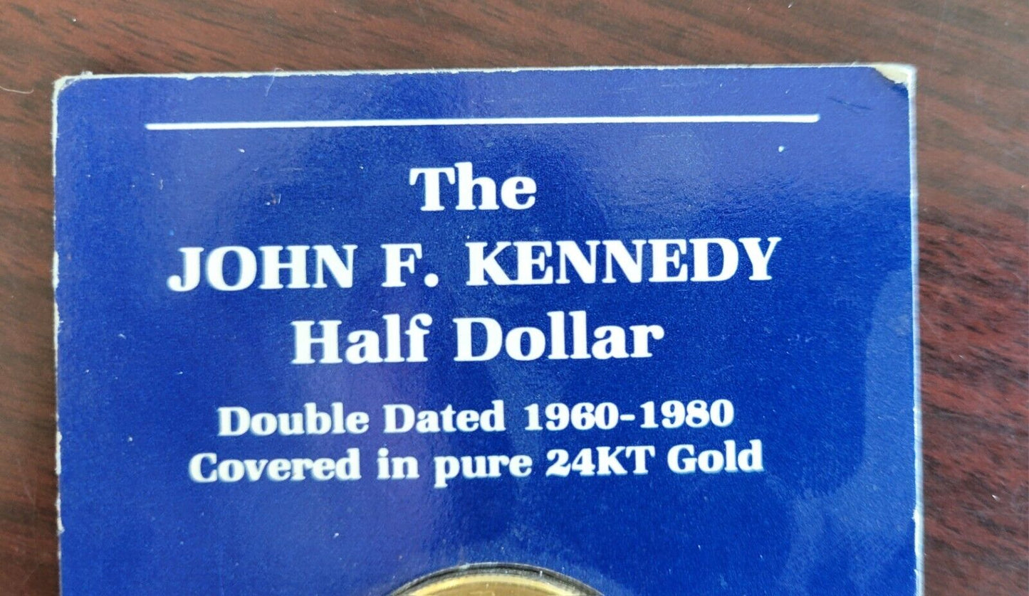 John F. Kennedy Half Double Dated 1960 1980 Covered in Pure 24K Gold Carded