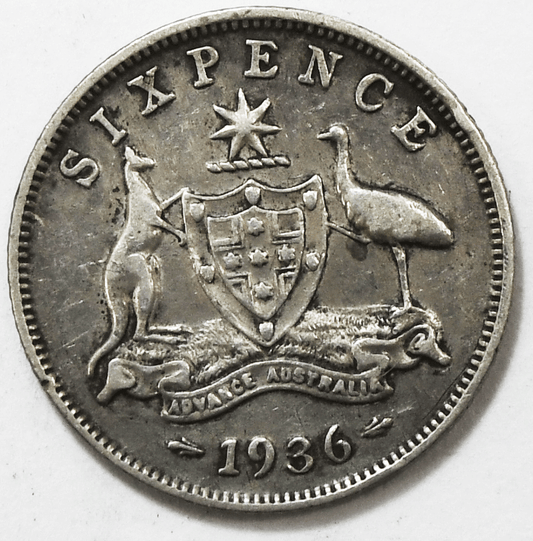 1936 Australia 6 Six Pence Silver Coin KM#25