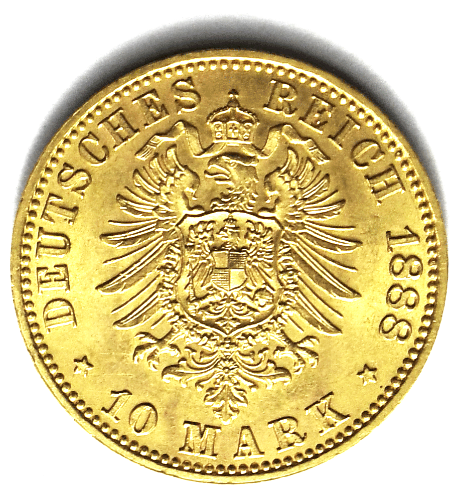 1888 A German States Prussia 10 Ten Mark Gold Coin  KM# 514 Uncirculated