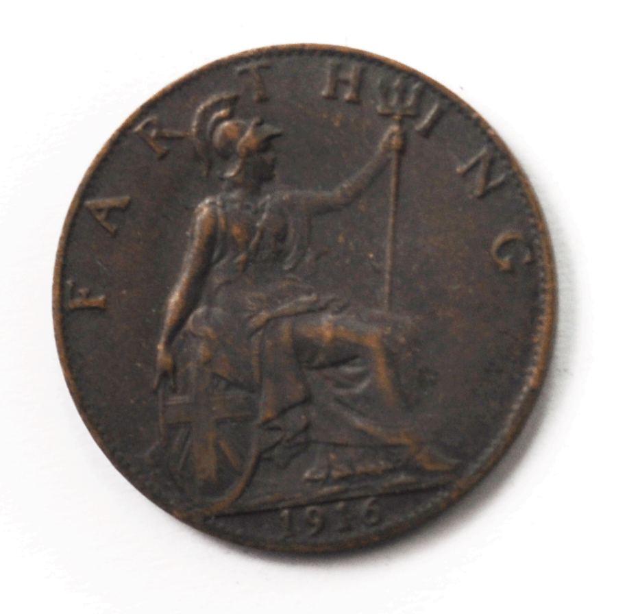 1916 1F Great Britain Farthing Bronze Coin