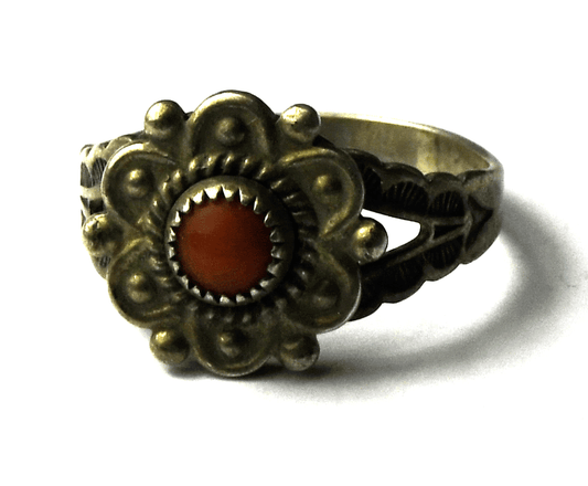 Sterling Pacific Jewelry Red Coral Flower Ring 17mm Size 6